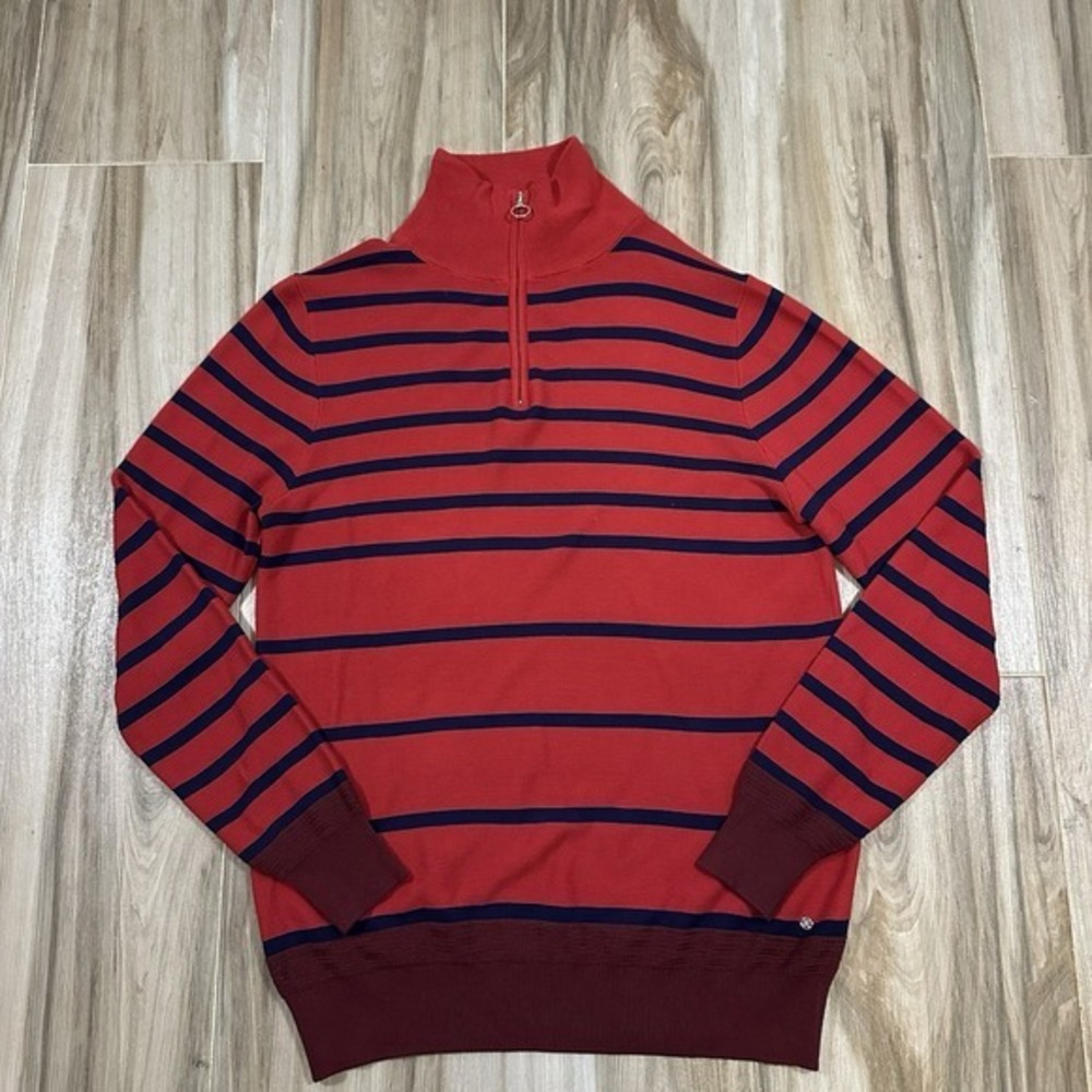 G/Fore Pullover Silk Blend Sweater Large Red Navy 1/4 Zip Long Sleeve‎ Knit Golf